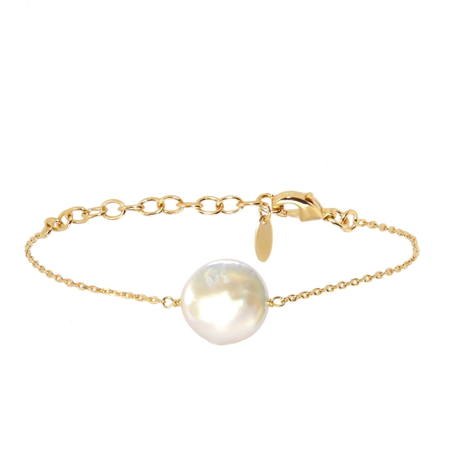 BRACELET DREAM MOON WHITE PEARL DORE OR FIN 24K