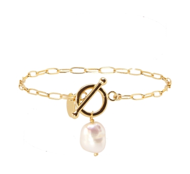 BRACELET DREAM QUEEN WHITE PEARL DORE OR FIN 24K