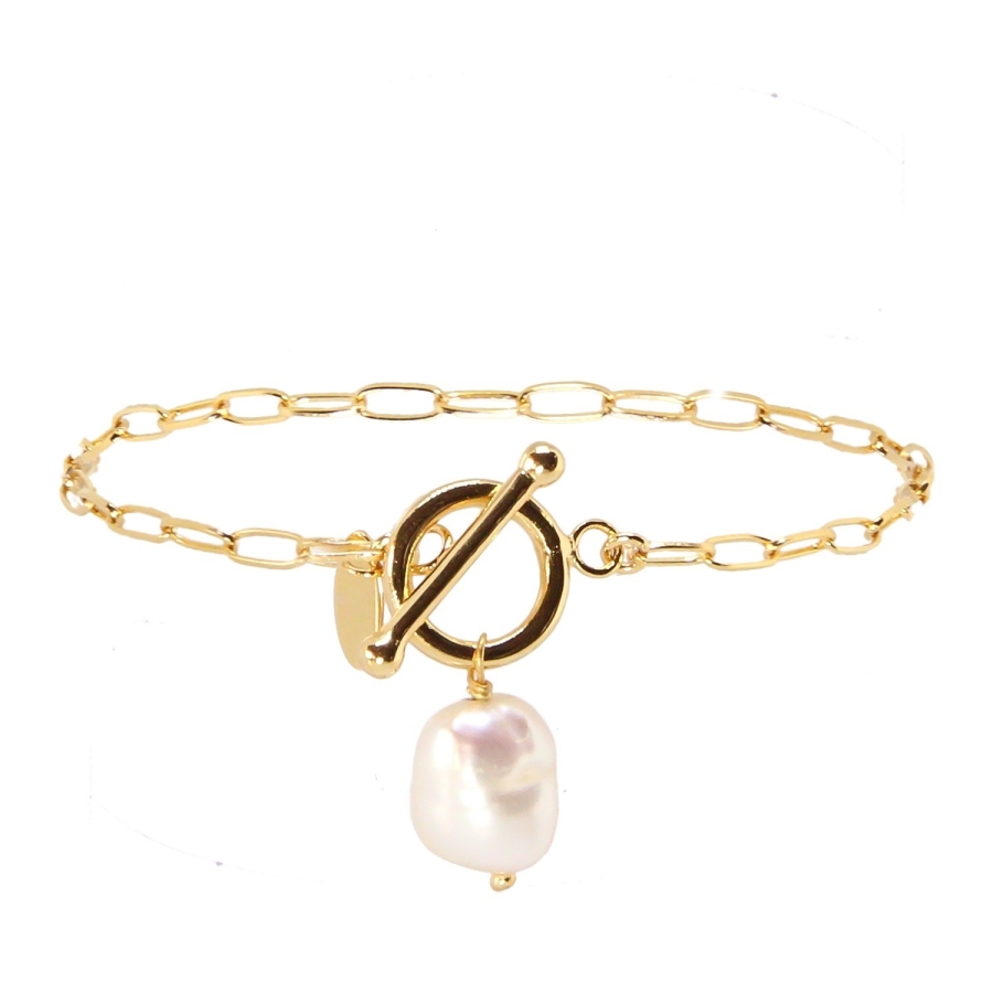BRACELET DREAM QUEEN WHITE PEARL DORE OR FIN 24K