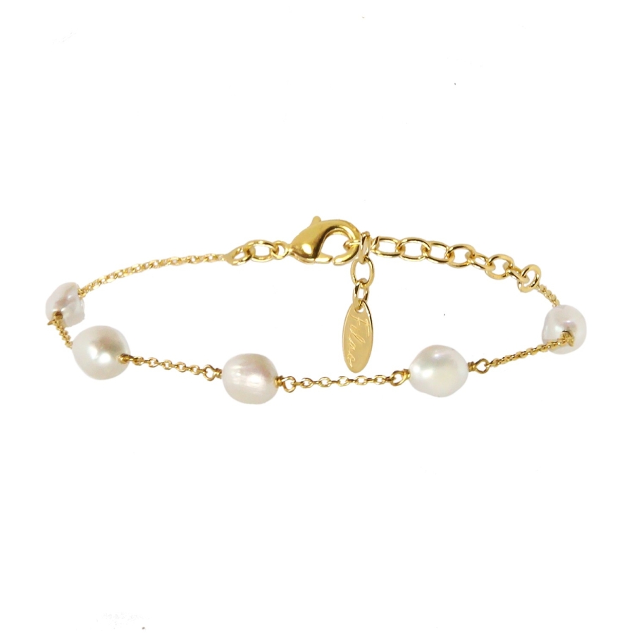 BRACELET DREAM ISLAND WHITE PEARL DORE OR FIN 24K
