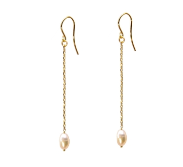 BOUCLES CHAINES DREAM ISLAND WHITE PEARL DORE OR FIN 24K