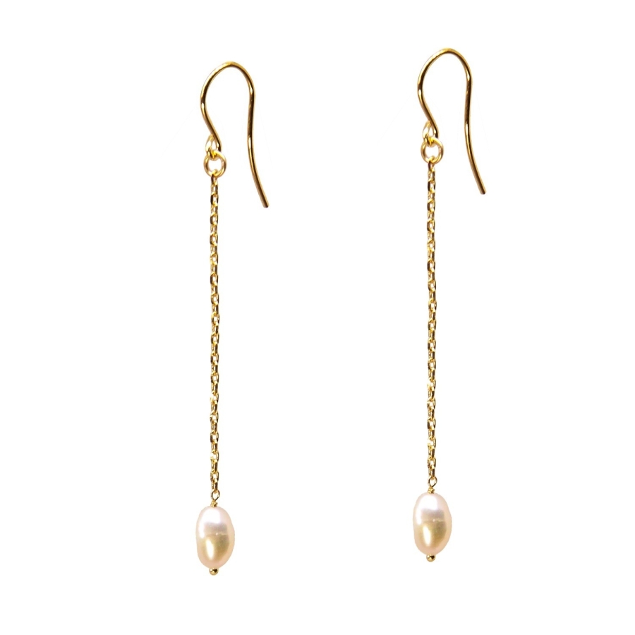 BOUCLES CHAINES DREAM ISLAND WHITE PEARL DORE OR FIN 24K