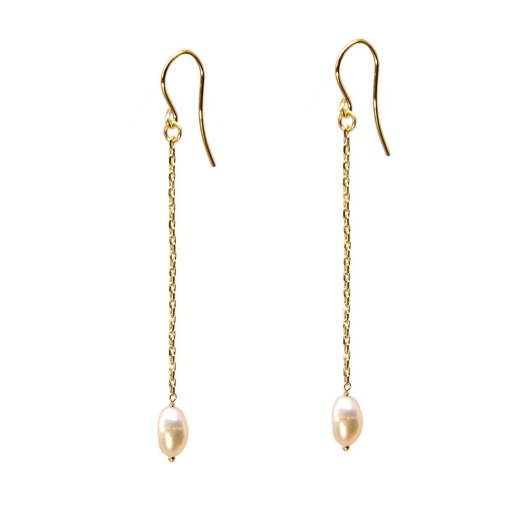BOUCLES CHAINES DREAM ISLAND WHITE PEARL DORE OR FIN 24K