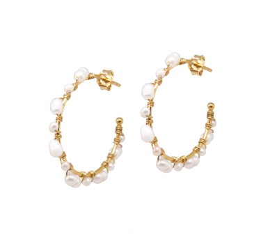 BOUCLES ANNEAUX DREAM WHITE PEARL DORE OR FIN 24K