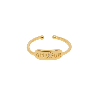 BAGUE AMOUR ZIRCO PLAQUE OR FIN 24K