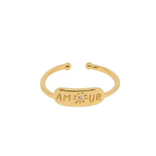BAGUE AMOUR ZIRCO PLAQUE OR FIN 24K