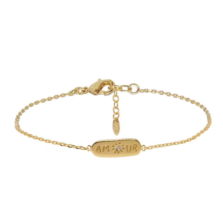 BRACELET AMOUR ZIRCO 1,25MM 20CM DORE OR FIN 24K