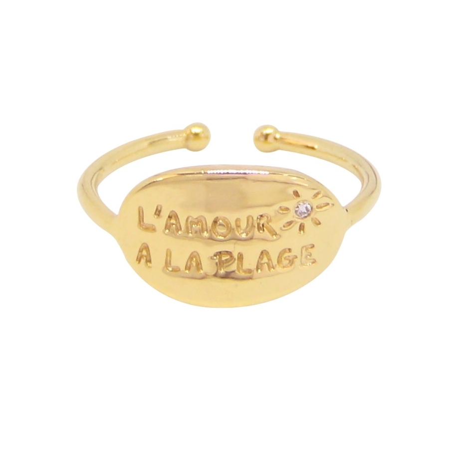 BAGUE L'Amour a La Plage PLAQUE OR FIN 24K