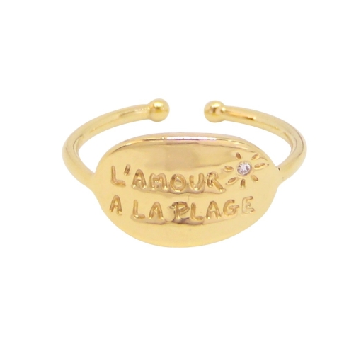 BAGUE L'Amour a La Plage PLAQUE OR FIN 24K