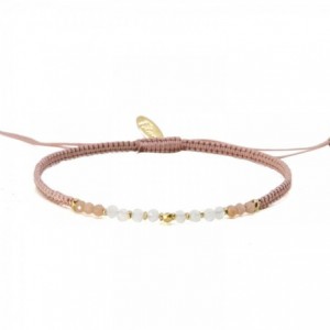bracelet perles rhodocrosite et moonstone doré or fin 24K ile maurice