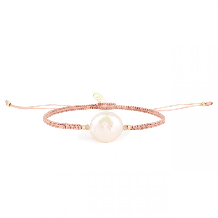 bracelet macramé rose perle d'eau douce naturelle ile maurice