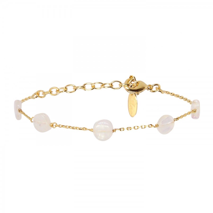 bracelet doré à l'or fin 24 carats perles pierres de lune ile maurice