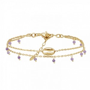 BRACELET DOUBLE LITTLE SALTY AMETHYSTE DORE OR FIN 24K