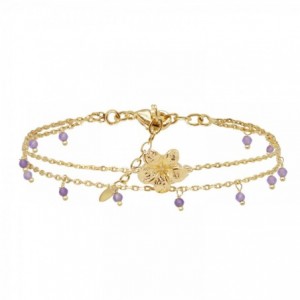 BRACELET DOUBLE FRANGIPANE AMETHYSTE DORE OR FIN 24K