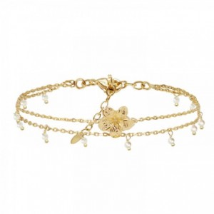 BRACELET DOUBLE FRANGIPANE PERLES D'EAU DORE OR FIN 24K