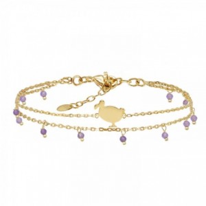BRACELET DOUBLE LITTLE DODO AMETHYSTE DORE OR FIN 24K