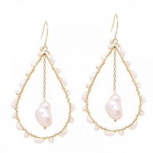 BOUCLES GOUTTES QUEEN DREAM WHITE PEARL DORE OR FIN 24K