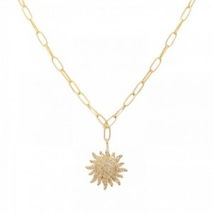 CHAINE BIG SUN STRASS 45CM DORE OR FIN 24K