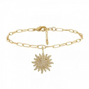BRACELET BIG SUN STRASS 20CM DORE OR FIN 24K