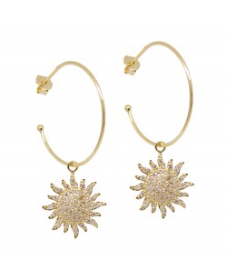 ANNEAUX BIG SUN STRASS DORE OR FIN 24K