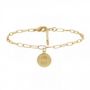 BRACELET MEDAILLE GOOD VIBES DORE OR FIN 24K
