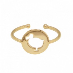 BAGUE MEDAILLE DODO SHINY DORE OR FIN 24K