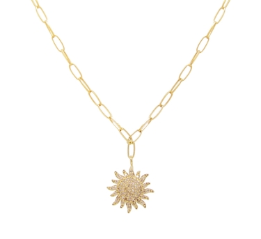 CHAINE BIG SUN STRASS 45CM DORE OR FIN 24K
