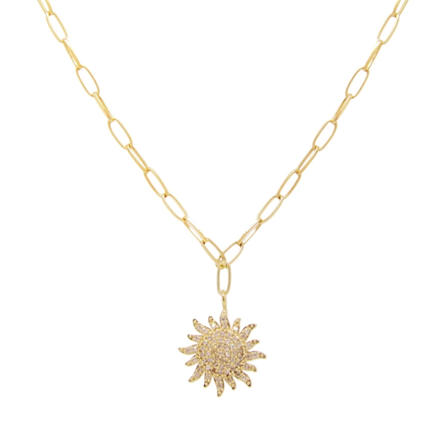 CHAINE BIG SUN STRASS 45CM DORE OR FIN 24K