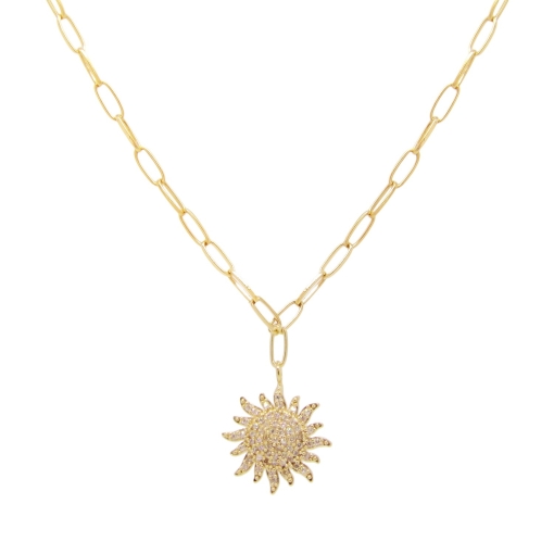 CHAINE BIG SUN STRASS 45CM DORE OR FIN 24K