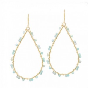 BOUCLES GOUTTES AMAZONITE DORE OR FIN 24K