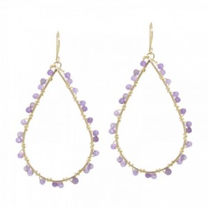 BOUCLES GOUTTES AMETHYSTE DORE OR FIN 24K