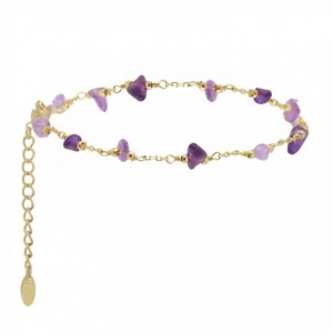 CHAINE DE PIED PEPITE AMETHYSTE DORE OR FIN 24K
