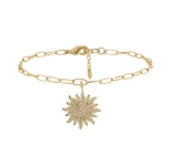 BRACELET BIG SUN STRASS 20CM DORE OR FIN 24K