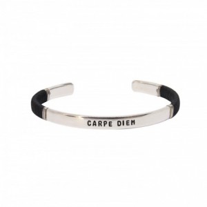 JONC HOMME CARPE DIEM NOIR PLAQUE ARGENT