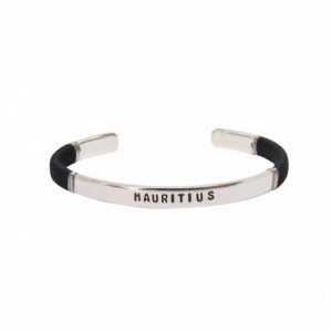 JONC HOMME MAURITIUS NOIR PLAQUE ARGENT