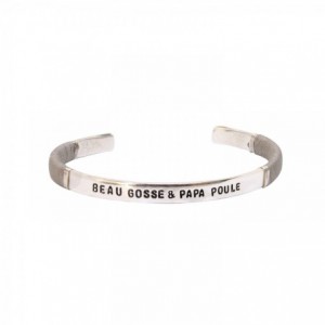 JONC HOMME BEAU GOSSE ET PAPA POULE SABLE PLAQUE ARGENT