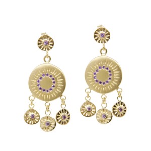 BOUCLES GLOW AND SUN LILAS ZIRCO DORE OR FIN 24K