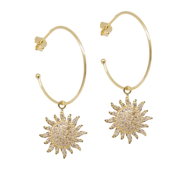 ANNEAUX BIG SUN STRASS DORE OR FIN 24K
