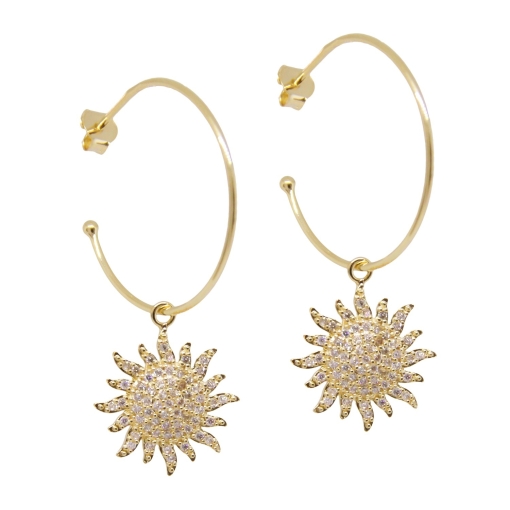 ANNEAUX BIG SUN STRASS DORE OR FIN 24K