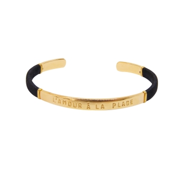 JONC FEMME L'Amour a La Plage Noir DORE OR FIN 24K