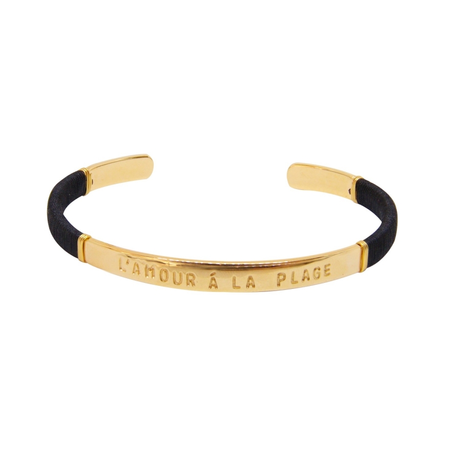 JONC FEMME L'Amour a La Plage Noir DORE OR FIN 24K