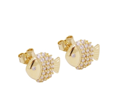 PUCES Little Fish ZIRCO DORE OR FIN 24K