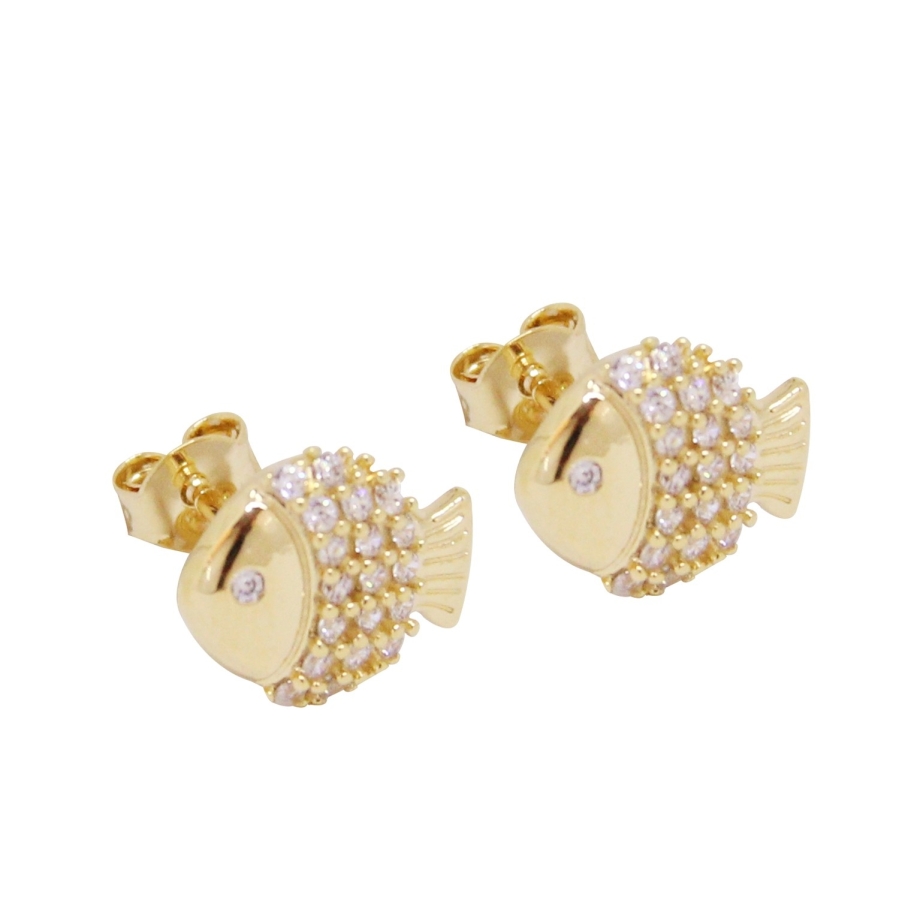 PUCES Little Fish ZIRCO DORE OR FIN 24K