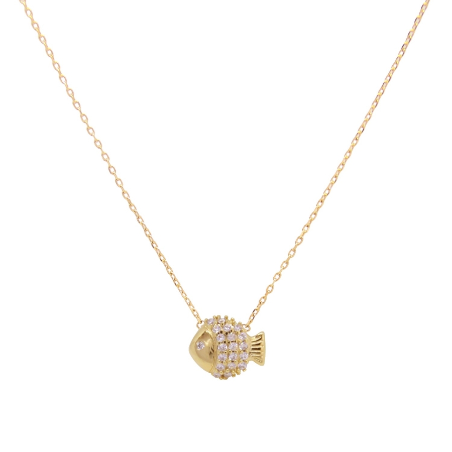 CHAINE Little Fish ZIRCO DORE OR FIN 24K