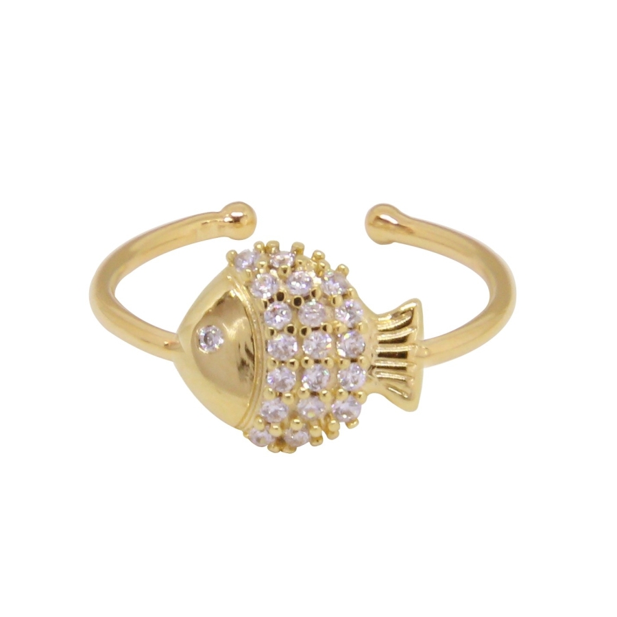 BAGUE Little Fish ZIRCO PLAQUE OR FIN 24K