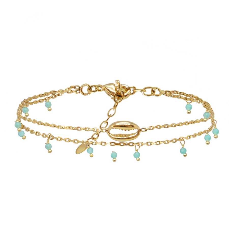 BRACELET DOUBLE LITTLE SALTY AMAZONITE DORE OR FIN 24K