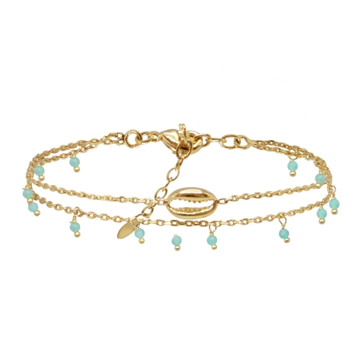 BRACELET DOUBLE LITTLE SALTY AMAZONITE DORE OR FIN 24K