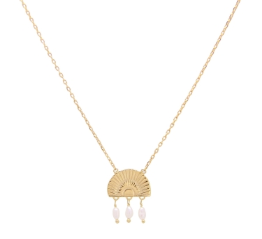 CHAINE LITTLE SUNSET PERLES D'EAU DORE OR FIN 24K