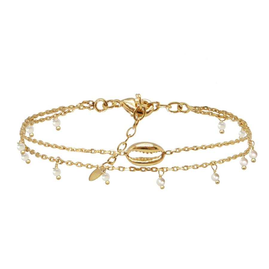 BRACELET DOUBLE LITTLE SALTY PERLES D'EAU DORE OR FIN 24K