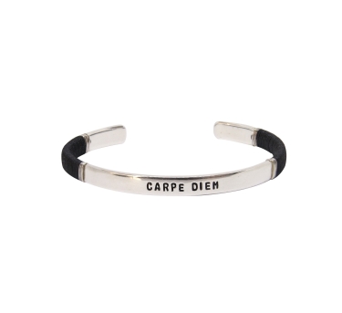 JONC HOMME CARPE DIEM Noir PLAQUE ARGENT
